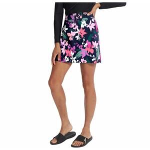 Speedo Floral Swim Skort Large Navy Pink Built In Shorts Swim Bottom UPF50+